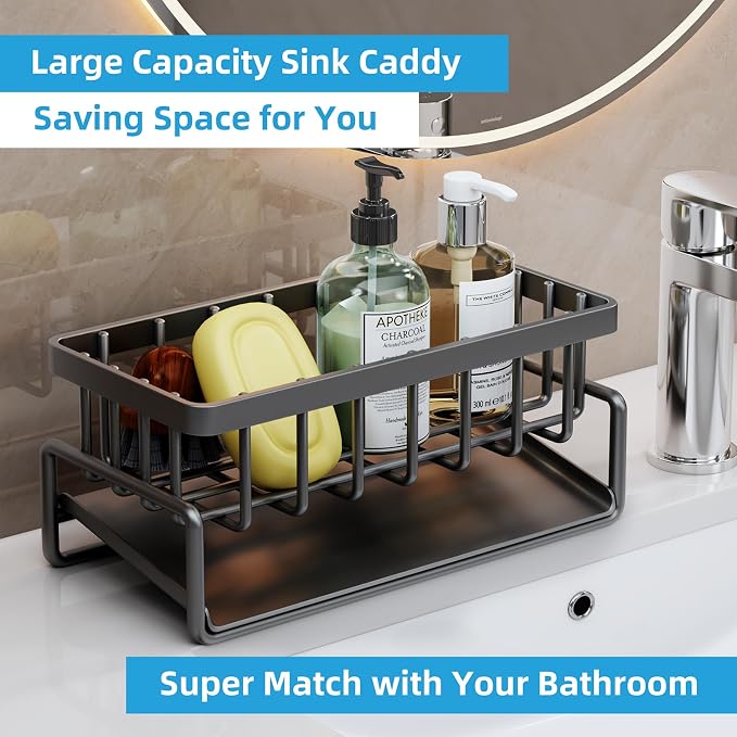 Sponge Holder for Kitchen Sink, Self-Drainage Kitchen Sink Caddy, Rustproof - Image 5