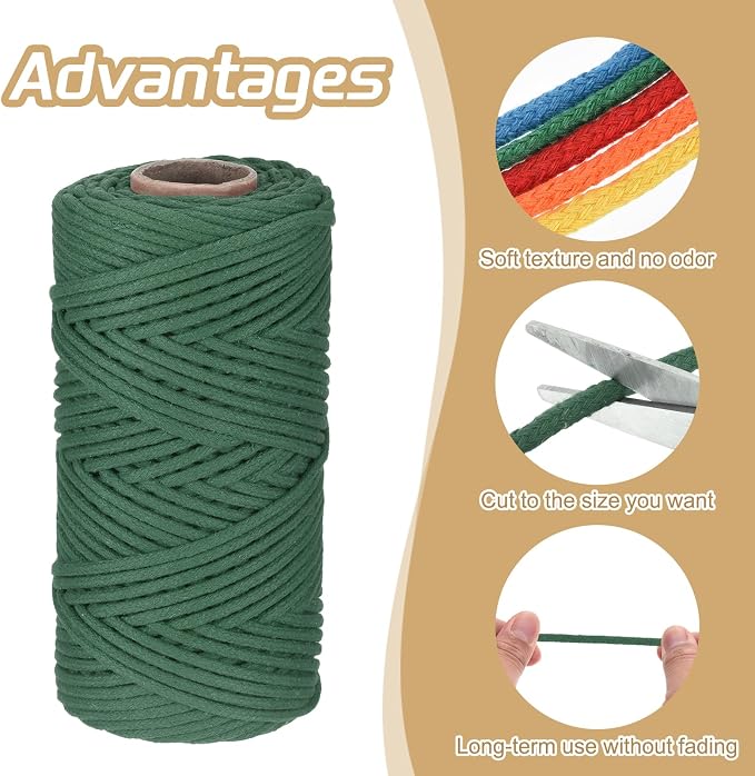 Rebower Macrame Cord 4mm x 109 Yard, Natural Cotton Macrame Rope Twisted - Image 3