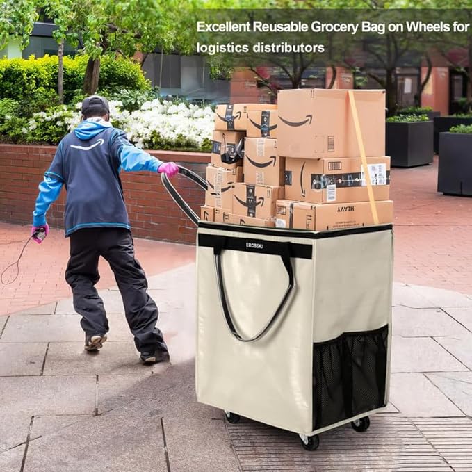 Reusable Grocery Bag on Wheels, Foldable Rolling Tote, Carries Up to 66 lbs - Image 2