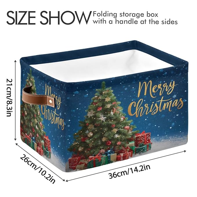 Tree Christmas Blue Print Rectangular Storage Bin Basket - Image 3