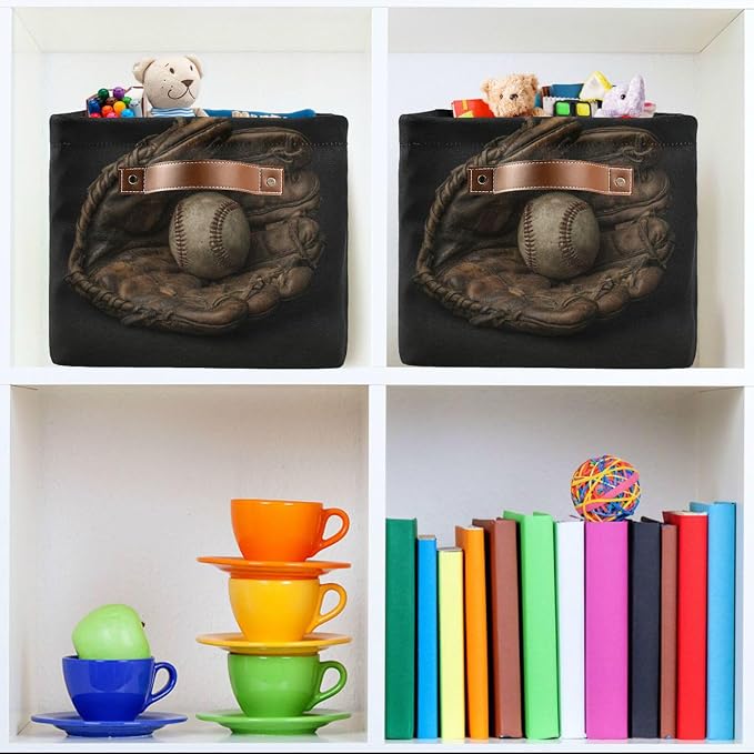 Baseball Glove Dark Pattern Rectangular Storage Bin Basket - Image 6