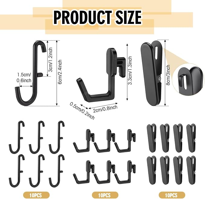 Kathfly 30pcs Pegboard Accessories 10 Clips 20 Hooks, Peg Board Accessory Kit - Image 2