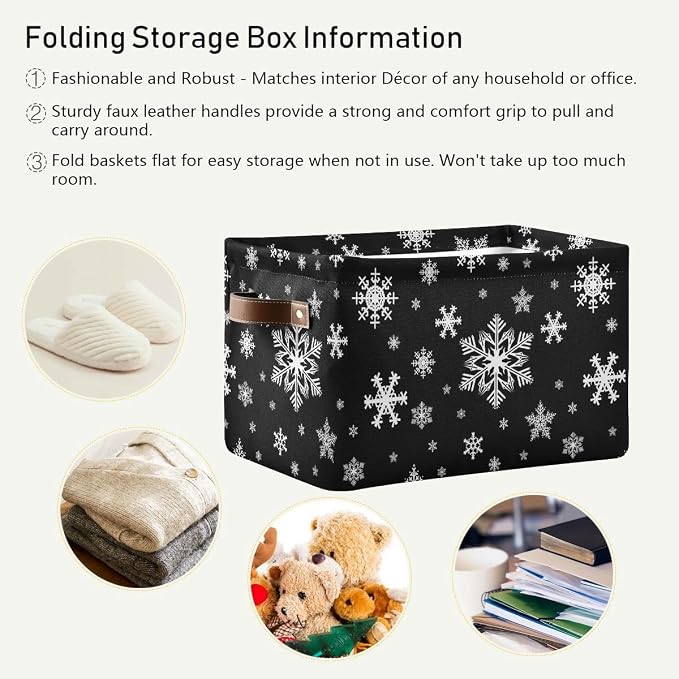 Winter Snowflake Black Storage Basket Fabric Kitchen Baskets Christmas Holiday - Image 5
