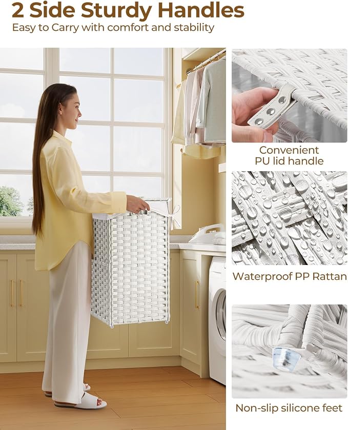 Greenstell Laundry Hamper with Lid, 125L Laundry Basket with 2 Removable Liner - Image 3
