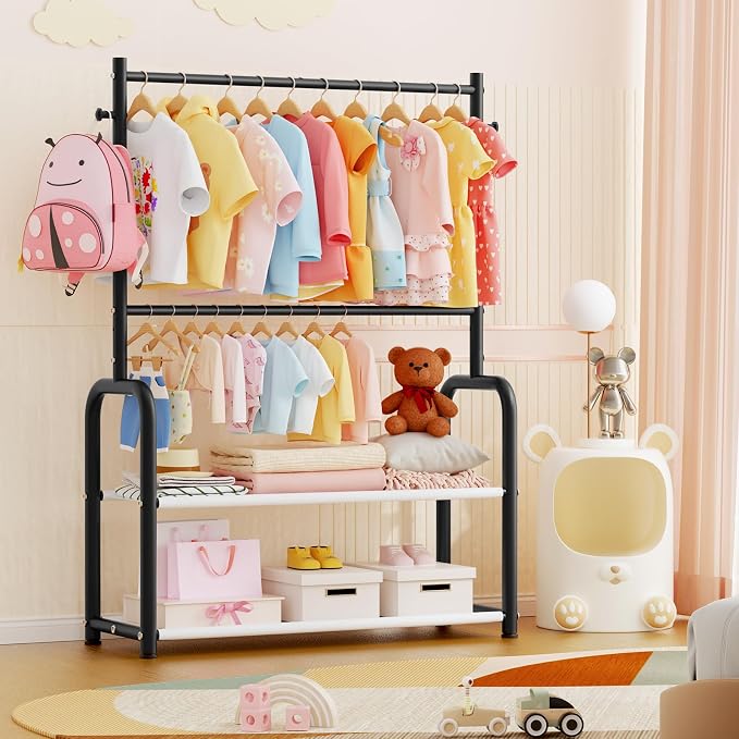 Kids Clothing Rack with 2-Layer Storage Shelf and 2 Adjustable Hanging Rods - Image 5