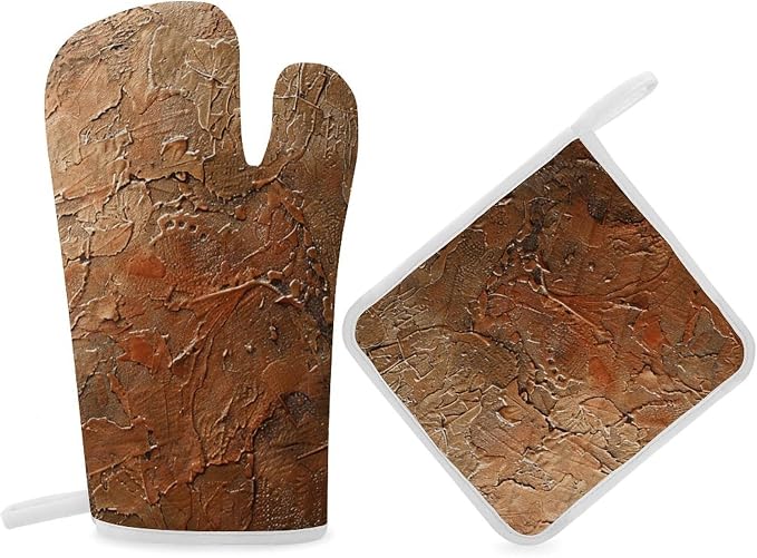 Copper and Gold Pattern Oven Mitts and Pot Holders Sets Heat Resistant Kitchen by Unknown