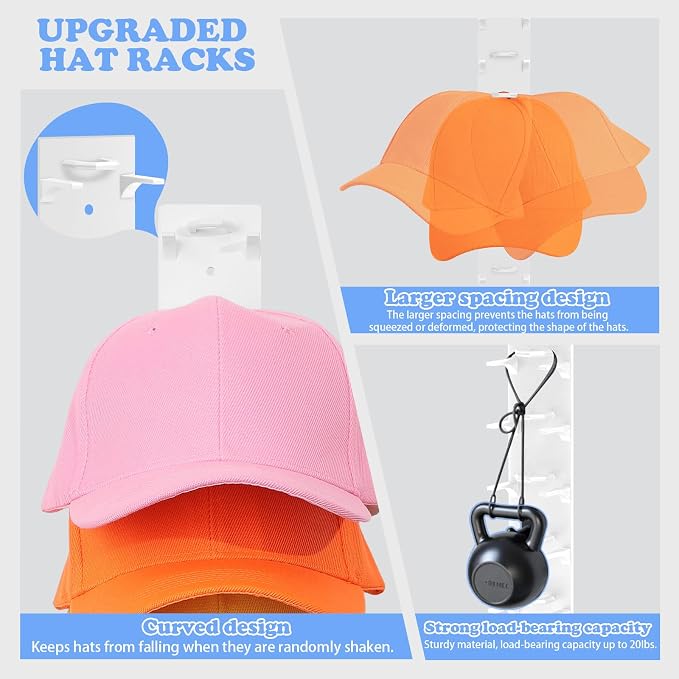 Hat Organizer for Baseball Caps, 2 Pack Hat Rack for Wall Hold up to 18 Hats - Image 7