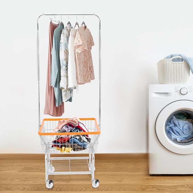 Laundry Cart with Clothes Rack Laundry Basket with Hanging Rack Cart with Extra - Image 2