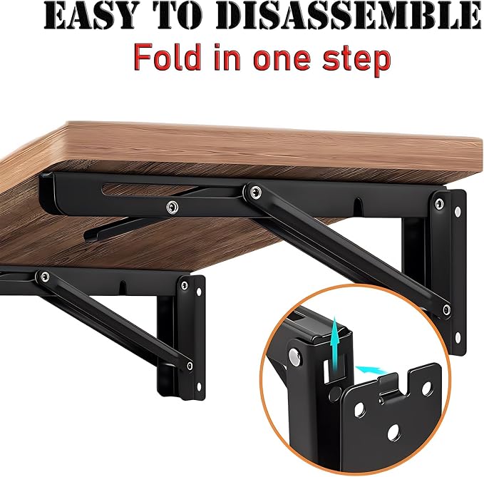 Folding Shelf Brackets，Detachable Folding Bracket，2 Pack Heavy Duty Wall - Image 2