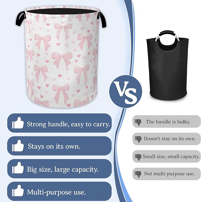Cute Pink Bow Laundry Basket, Foldable Oxford Cloth Heart Laundry Hamper - Image 3