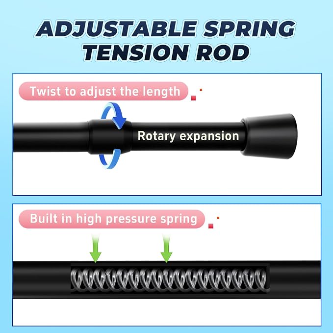 2 Pack 33"-59" No Splicing Shower Curtain Tension Rods, Spring Telescopic Rod - Image 5
