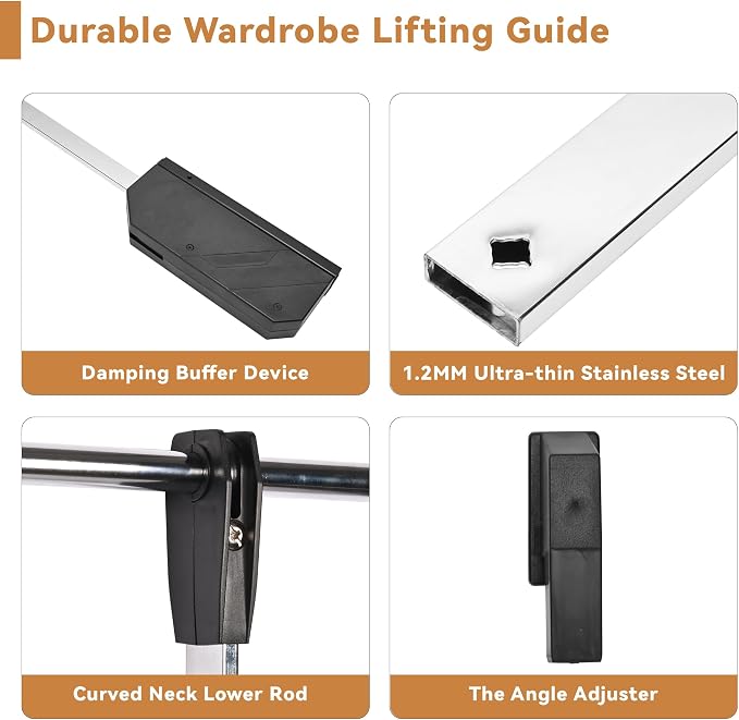 Pull Down Closet Rod- 26 Inch Closet Valet Rod Heavy-Duty Wall/Back Mounted - Image 4