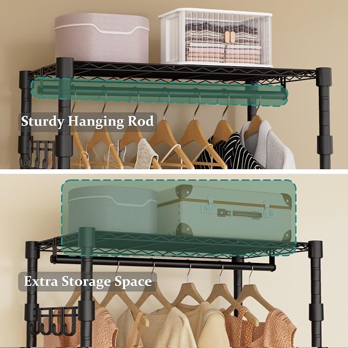 Heavy Duty Rolling Garment Rack, 3 Tiers Wire Shelves Adjustable Freestanding - Image 5