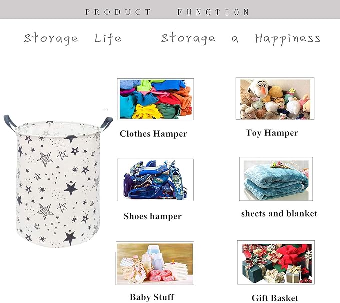 KUNRO Round Laundry Gift Basket Storage Hamper, Clothes Storage Organizer Bins - Image 4