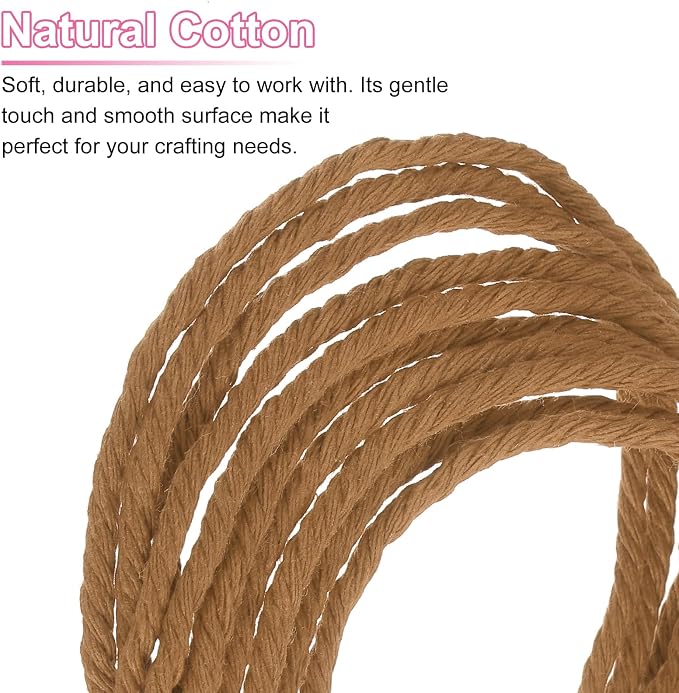 HARFINGTON Natural Macrame Cord 3mm x 328 Yards 4 Strand Twisted Cotton Macrame - Image 4