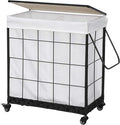 Durable Laundry Hamper with Removable Liner Bag, Heavy Duty Wheels, Wood Lid by Hermina
