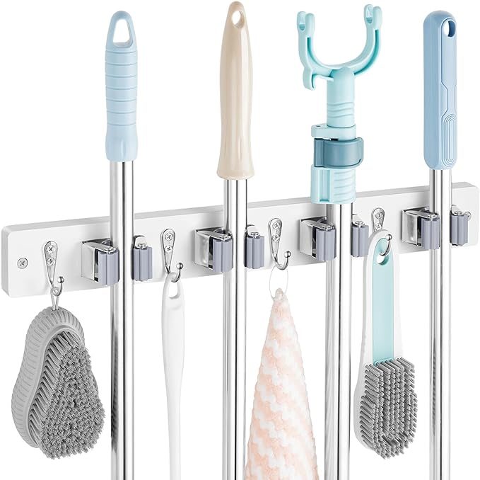 White Mop Broom Holder Wall Mount by OUTNILI