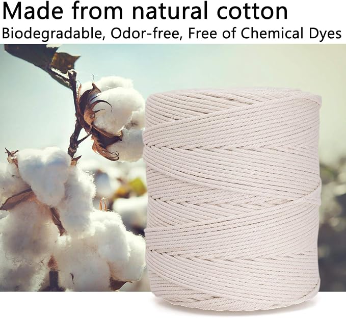 Macrame Cord 4mm x 547Yards, Natural Cotton Macrame Rope - Image 2