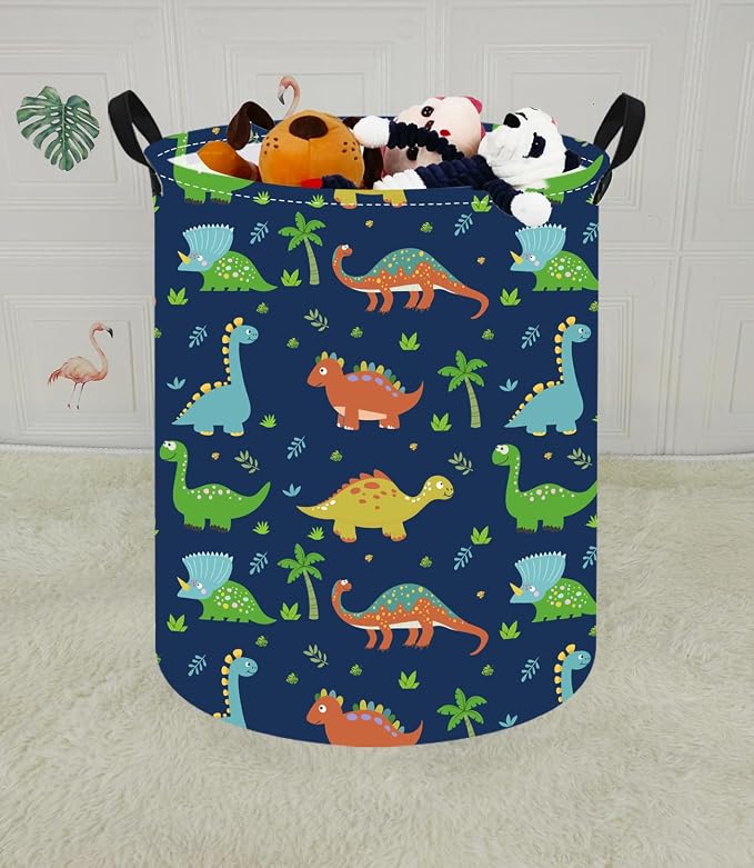 KUNRO Round Dinosaur Laundry Gift Basket Storage Hamper, Clothes Storage - Image 3