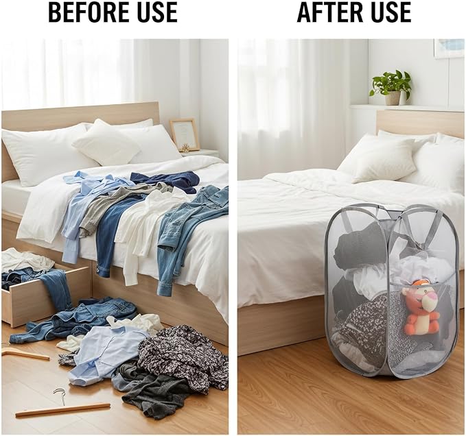 Kimmama Large Collapsible Mesh Laundry Basket, Foldable Pop Up Laundry Hamper - Image 6