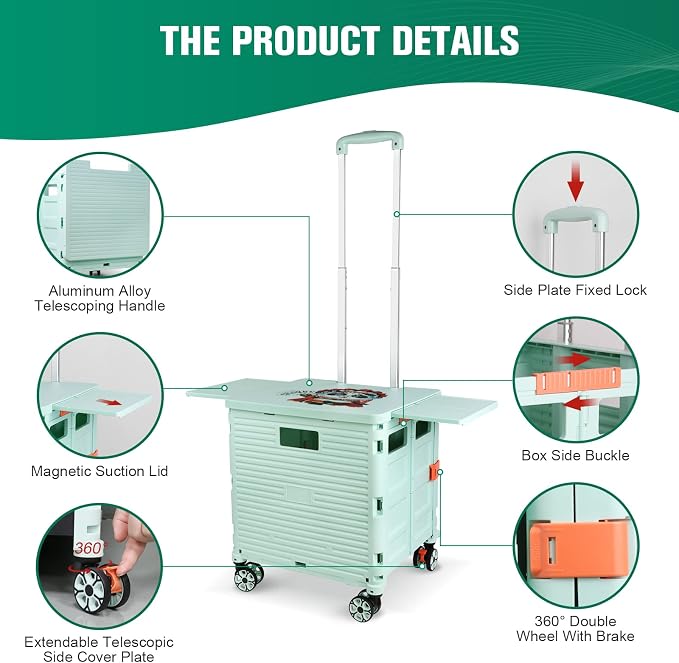 FELICON SELORSS Folding Utility Cart Portable Rolling Crate Handcart - Image 3