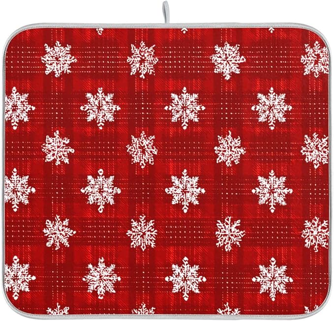 White Snowflake Pattern on Red Dish Drying Mat Super Absorbent Drying Mat 16x18 - Image 8