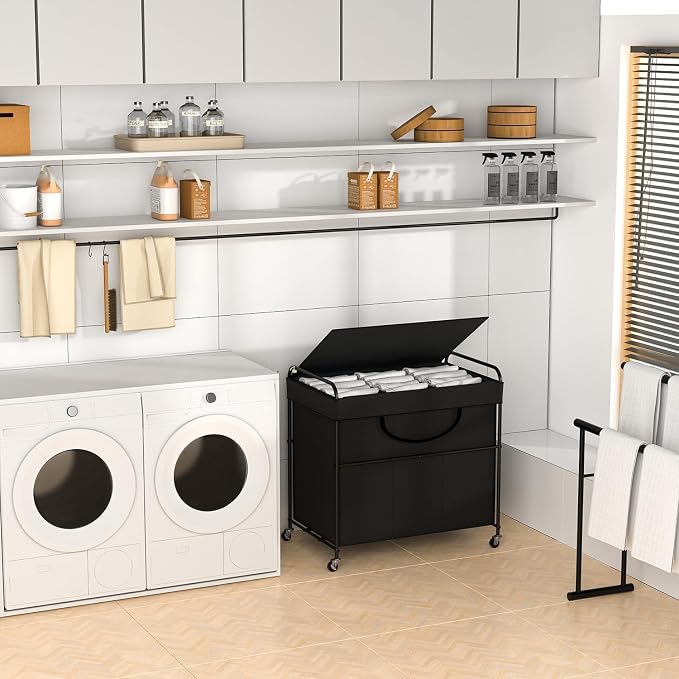180L Large Laundry Hamper, 3 Compartment Laundry Basket - Image 5