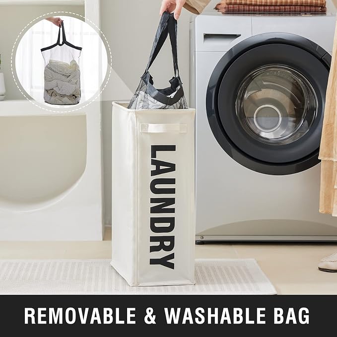 Slim Laundry Hamper with Removable Inner Bag and Side Handles, 45L Small - Image 2