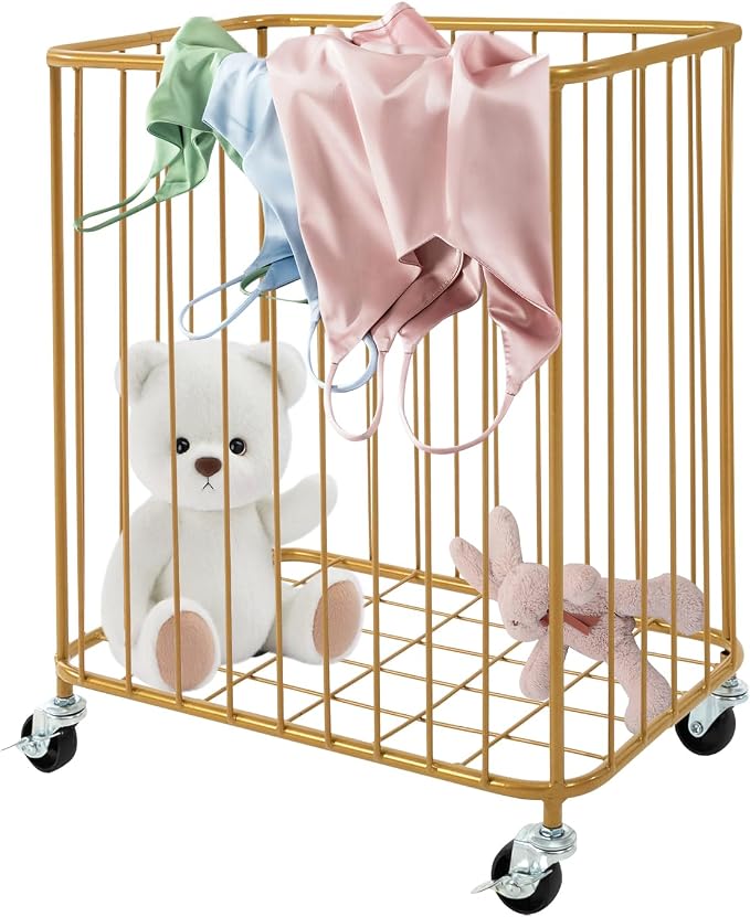 Laundry Basket with Wheels, Metal Railing Storage Cart with Handles, Rolling by RIQUIPAI