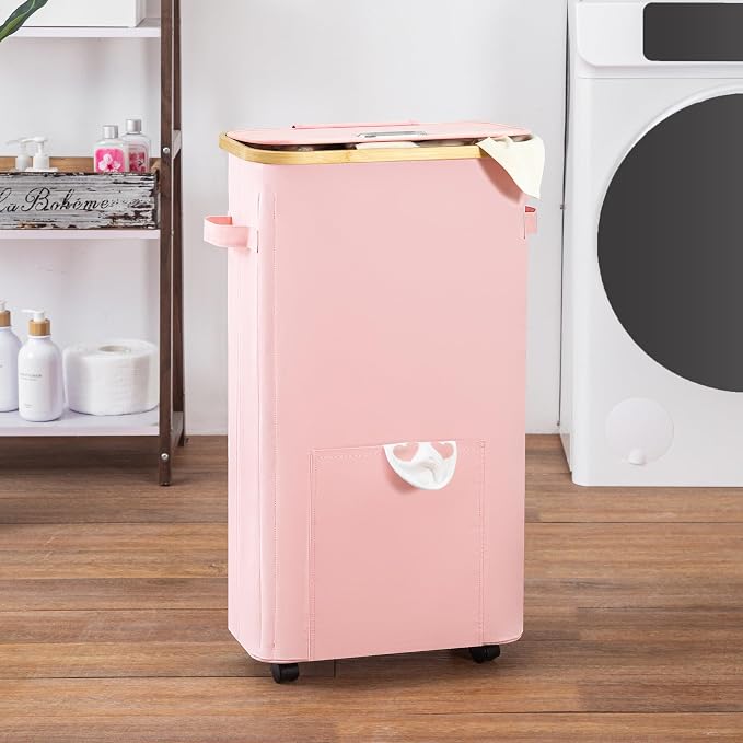 Laundry Basket with Wheels, Tall Dirty Clothes Hamper on Wheels, Rolling - Image 6