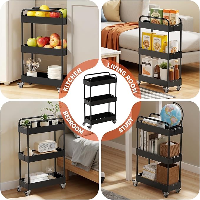 HOTEAGLE 3-Tier Rolling Cart Metal Expandable Utility Carts - Image 6