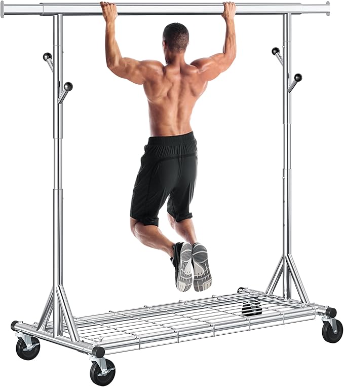 Heavy Duty Clothes Rack Load 630 lbs, Metal Rolling Clothing Rack by Gewudraw