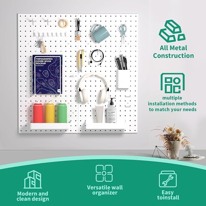 Peg Board Wall Organizer, 4 Metal Pegboard Panels - Image 4
