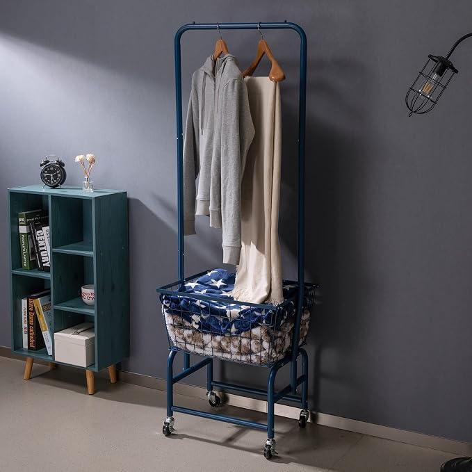 ALIMORDEN Laundry Cart with Clothes Rack, Rolling Laundry Butler with Wire - Image 4