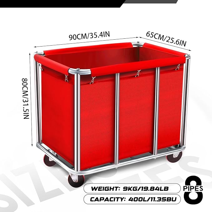 Commercial Laundry Cart with Wheels, 11.35 Bushel Large Laundry Rolling Bins - Image 2