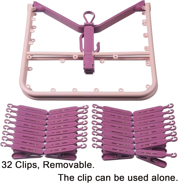 Foldable Clip Hangers with 32 Clothespin Drying Clips, Laundry Clip Drip Drying - Image 3