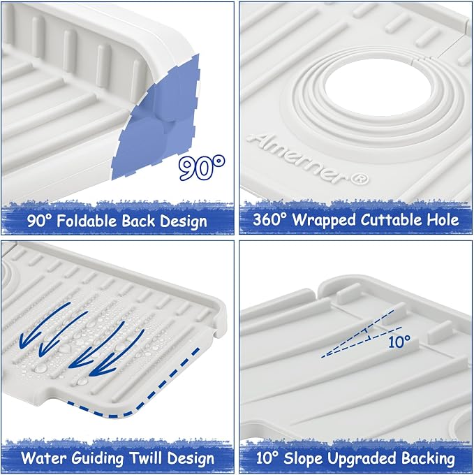 Kitchen Sink Splash Guard, Silicone Faucet Guard & Draining Mat, Bathroom and - Image 6