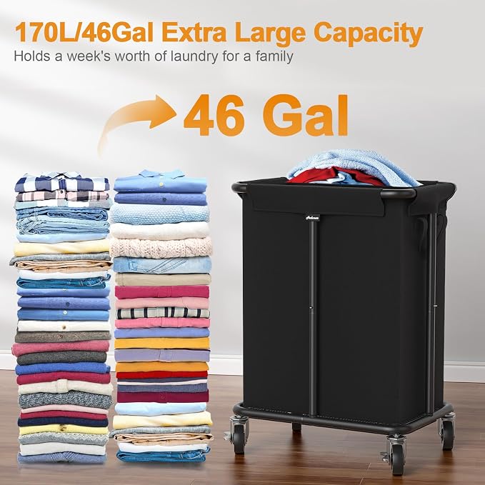 Laundry Basket with Wheels, Rolling Laundry Hamper, 46 Gallons, Removable and - Image 2