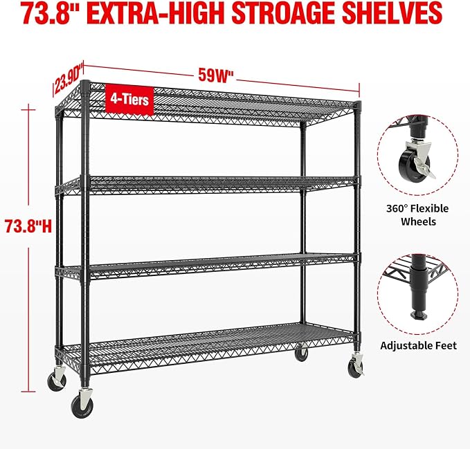 4-Tier Heavy Duty Metal Shelving Unit, Adjustable Height & Feet, Sturdy - Image 2