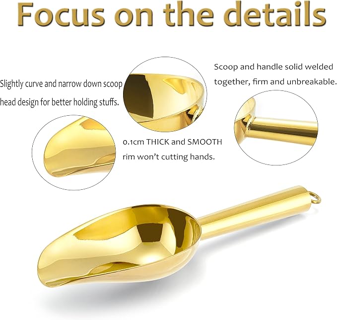 Mini Ice Scoop Set of 2, E-far 3 Ounce Gold Stainless Steel Scoops - Image 3