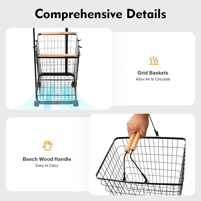 2 Tier Laundry Basket, Removable Metal Wire Laundry Cart - Image 8