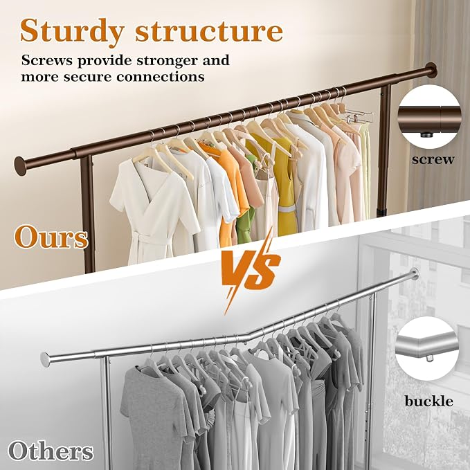 Heavy Duty Clothes Rack for Hanging Clothes Extendable Rolling Clothing Rack - Image 6