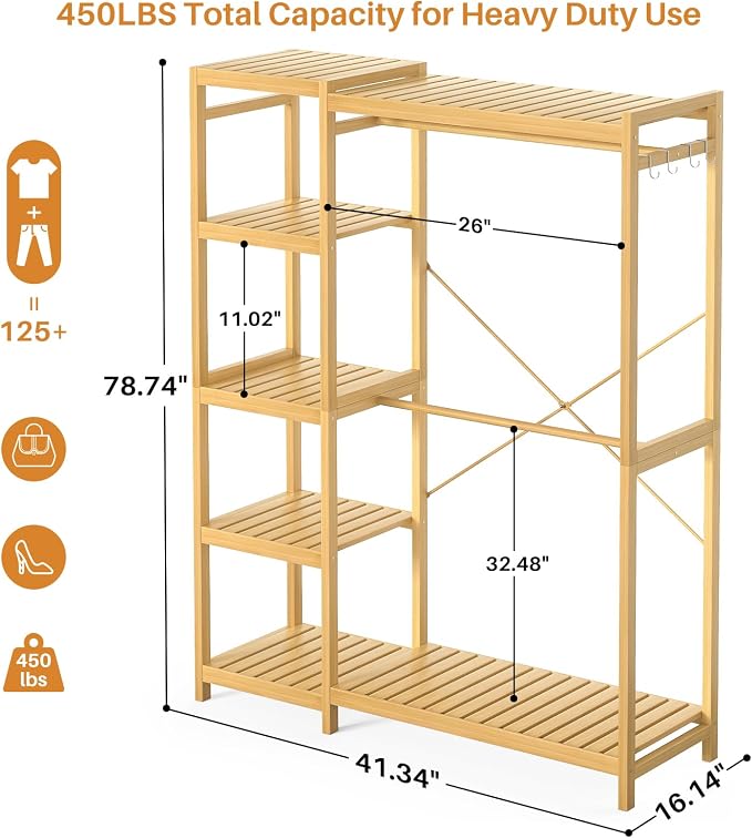 Homykic Closet System Set of 2, Bamboo Clothing Rack - Image 4