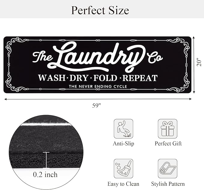 Pauwer Laundry Room Rug Runner 20"x60" Waterproof Rubber Laundry Mat Non Slip - Image 2