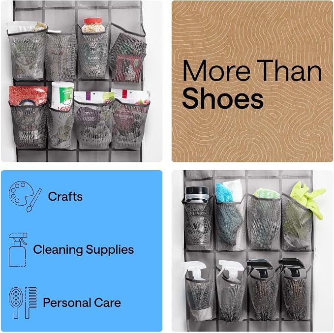 GORILLA GRIP Over the Door Shoe Organizer, 2 Pack, 24 Breathable Mesh Pockets - Image 6