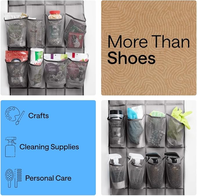 GORILLA GRIP Over the Door Shoe Organizer, 24 Extra Large Breathable Mesh - Image 6