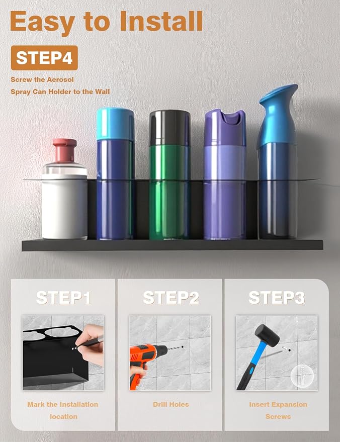 sogiv 6 Pack Spray Can Holder Organizer, Wall-Mounted Steel Spray Bottle Rack - Image 5