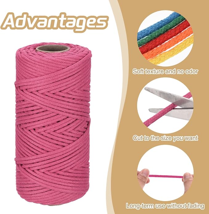 Rebower Macrame Cord 4mm x 109 Yard, Natural Cotton Macrame Rope Twisted - Image 3