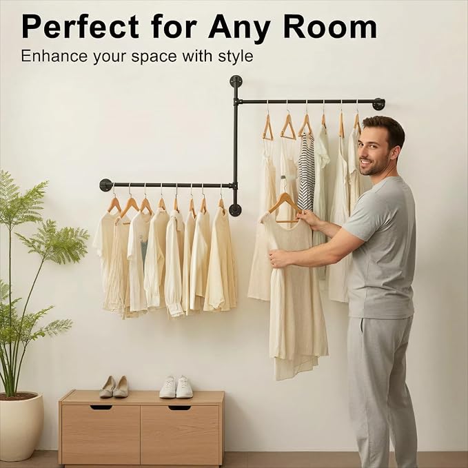 Industrial Pipe Clothing Rack Wall Garment Rack - Image 4