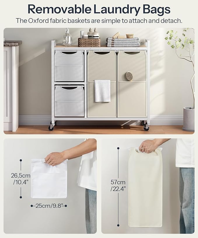 HOOBRO Laundry Sorter with 4 Section, 34 Gal. Laundry Hamper with Wheels - Image 5